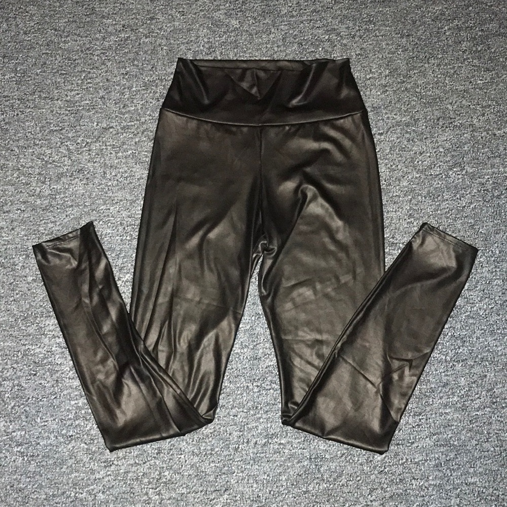 Black Pleather High Waisted Leggings